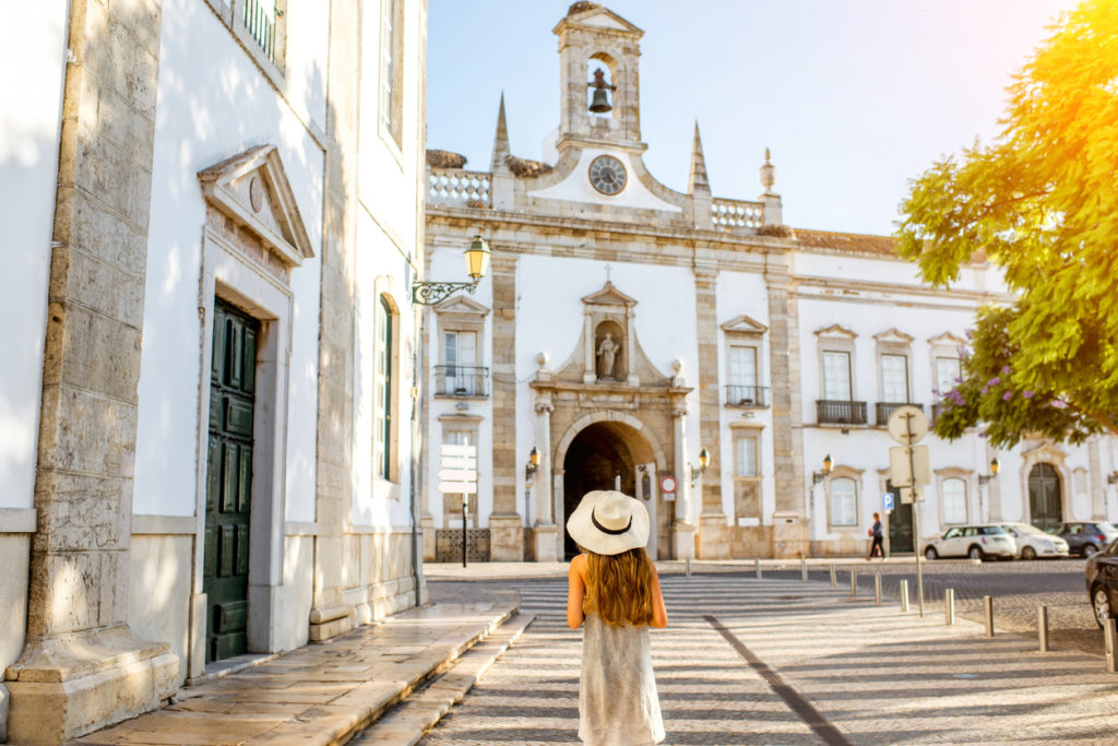 Woman on street in Faro Algarve Portugal